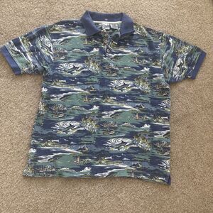 Vintage OP Sport Polo Shirt Hawaiian Tropical Print 90s Men's Med